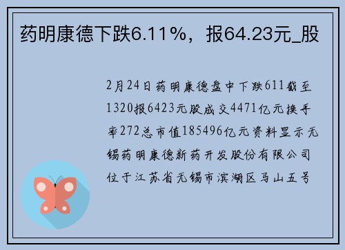 药明康德下跌6.11%，报64.23元_股