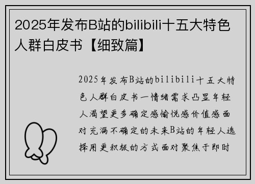 2025年发布B站的bilibili十五大特色人群白皮书【细致篇】