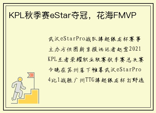 KPL秋季赛eStar夺冠，花海FMVP