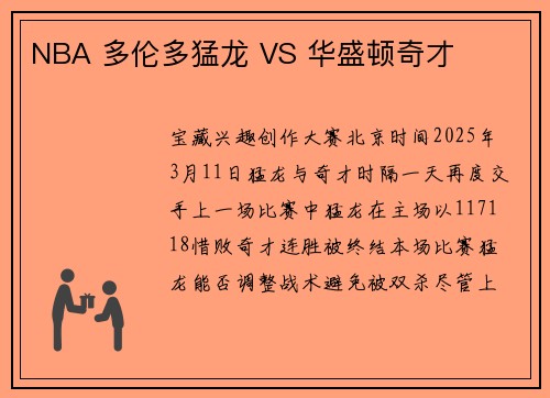 NBA 多伦多猛龙 VS 华盛顿奇才